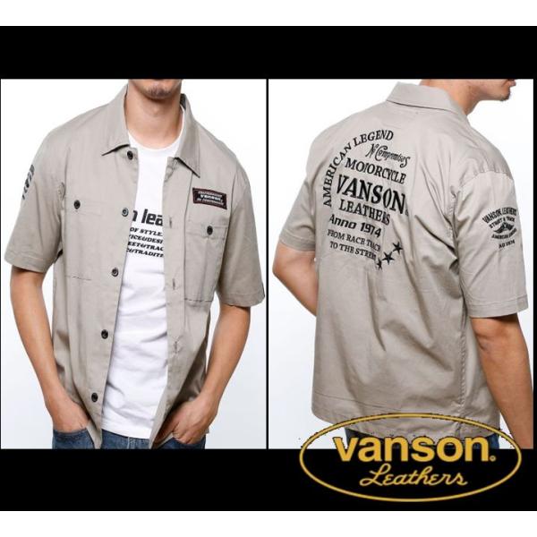 vanson バンソン 服 半袖シャツ GRAY-BLACK Ｌサイズ TVS2307S