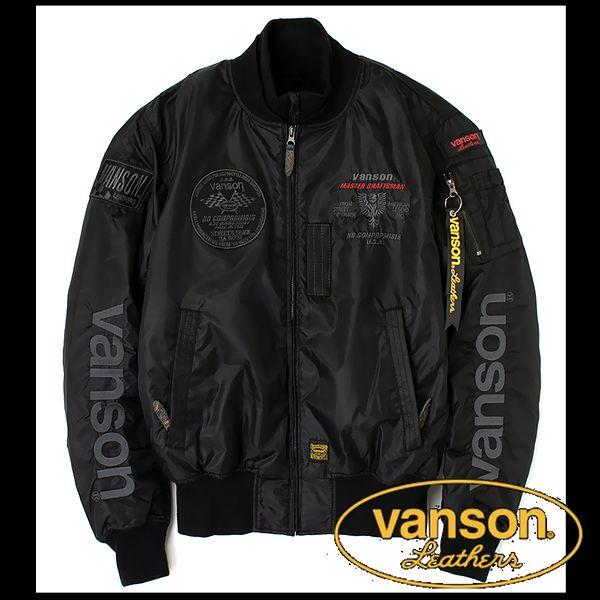 vanson バンソン 服 ジャケット MA-1ジャケット ブラック×ガンメタ Ｌサイズ TVS23...