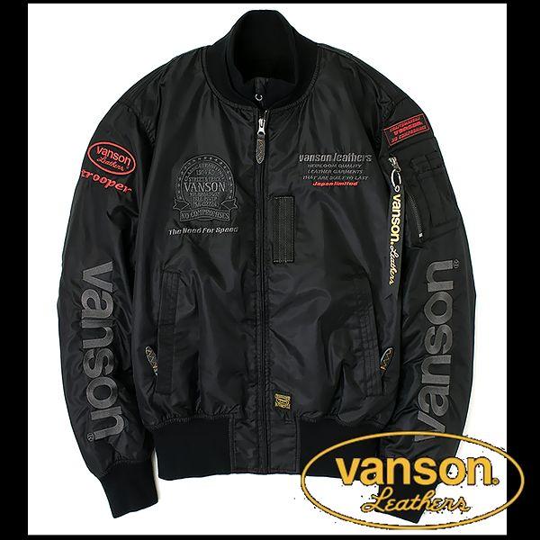 vanson バンソン 服 ジャケット MA-1ジャケット ブラック×ガンメタ Ｌサイズ TVS23...