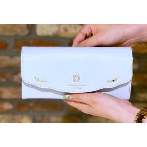 送料無料 サマンサタバサ 本牛革 ロゴ入 キラキラ フラワー ビジュー サークル かぶせ 長財布 ダ...