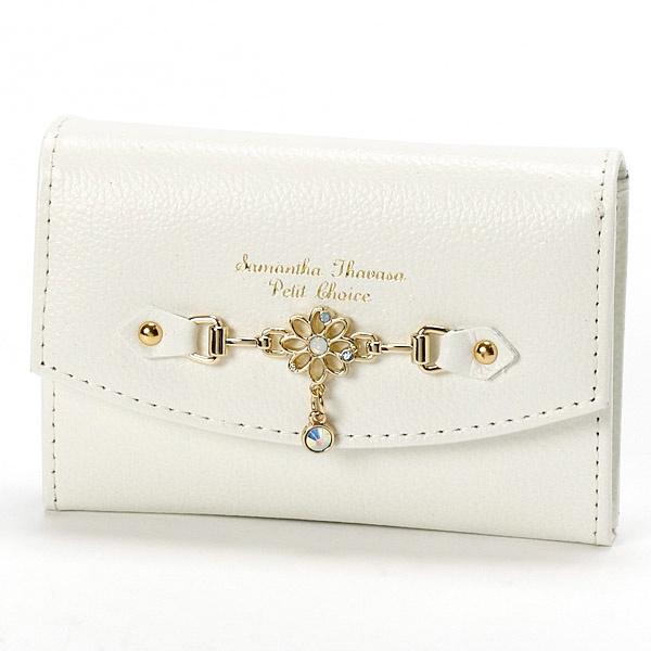 送料無料 サマンサタバサ 限定 ビジュー付 フラワーモチーフ プレート 牛革 パスケース マルチケー...