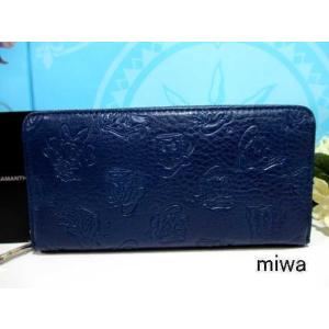 送料無料 キングズ バイ サマンサタバサ 限定 ドナルド デイジー 型押 牛革 ラウンドジップ 長財布 紺 新品 タグ付 包装無料 ディズニー サマンサキングズ