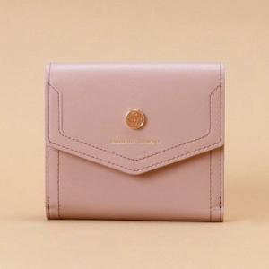 送料無料 サマンサタバサ ST ロゴ モチーフ 牛革 二つ折り財布 折財布 ミニ財布 ピンクベージュ 新品 証明書付 包装無料 開運 金運up ユニセックス