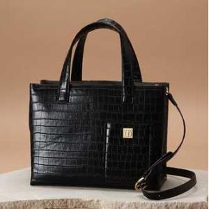 サマンサタバサ クロコ型押 2way トートバッグ ショルダーバッグ ハンドバッグ 小 黒 ブラック...