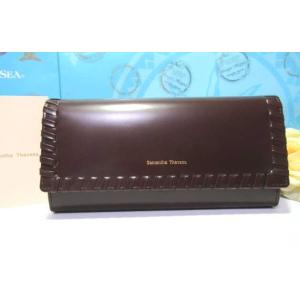 送料無料 サマンサタバサ ロゴ入 牛革 かがりステッチ かぶせ 長財布 茶 オルラーレ 新品 証明書付 ギフト包装無料 開運 金運up 春財布 シンプル ユニセックス