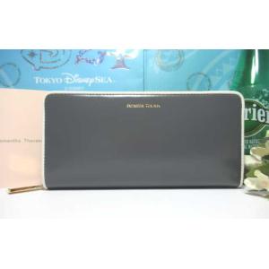 送料無料 サマンサタバサ ロゴ入 シンプル バイカラー 牛革 ラウンドジップ ファスナー 長財布 グレー 新品 証明書付 ギフト包装無料 開運 金運 ユニセックス