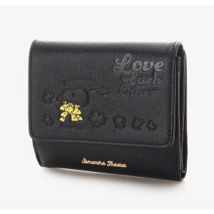 送料無料 サマンサタバサ 限定 スヌーピー ウッドストック 牛革 二つ折り財布 折財布 ミニ財布 黒 未使用 証明書付 ギフト包装無料 PEANUTS SNOOPY 男女兼用