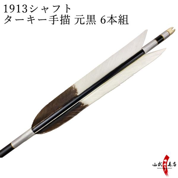 弓道 矢 ターキー 手描 元黒 1913 シャフト 6本組 イーストン 黒シャフト 推奨弓力10kg...