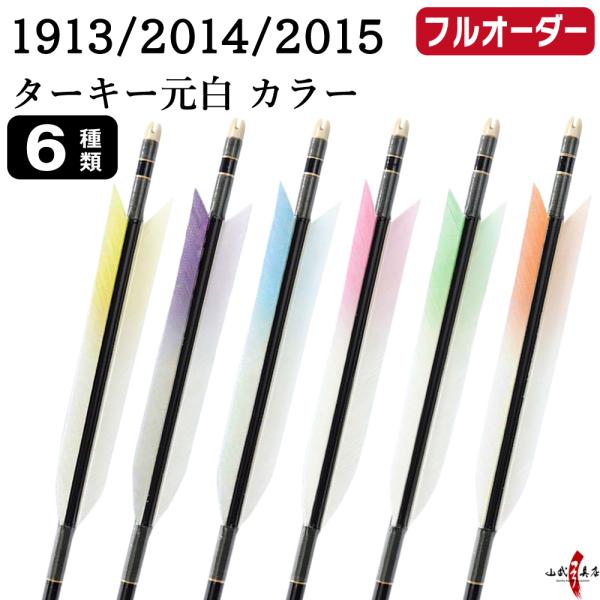 フルオーダー製作矢 1913/2014/2015 ターキー 元白 カラー 6本組　羽根(6種) シャ...