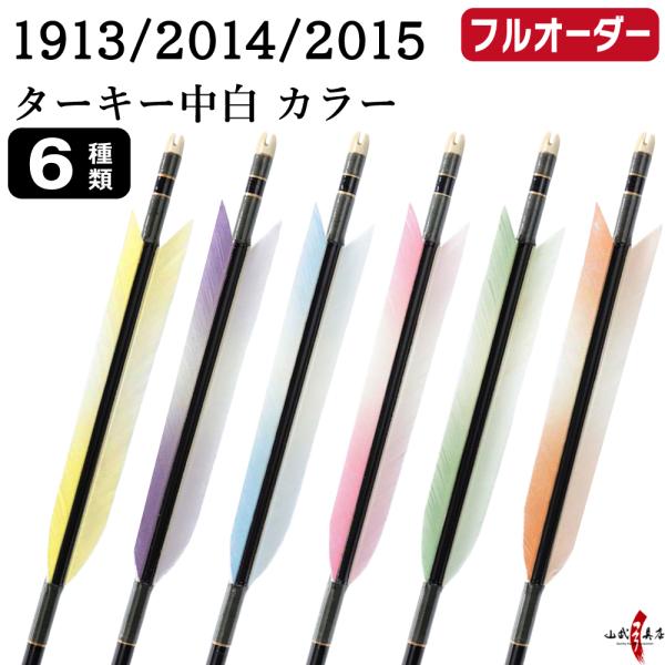 フルオーダー製作矢 1913/2014/2015 ターキー 中白 カラー 6本組　羽根(6種) シャ...