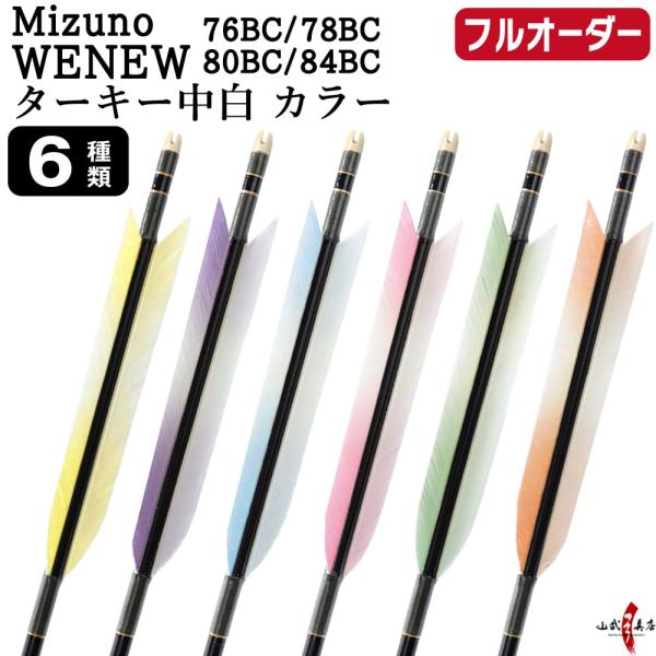 フルオーダー製作矢 Mizuno WENEW BC カーボン ターキー 中白 カラー 6本組　76B...
