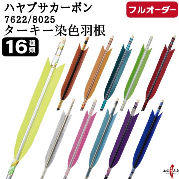フルオーダー製作矢 ハヤブサ カーボン ターキー 染色羽根 6本組 サイズ(7622 / 8025)...