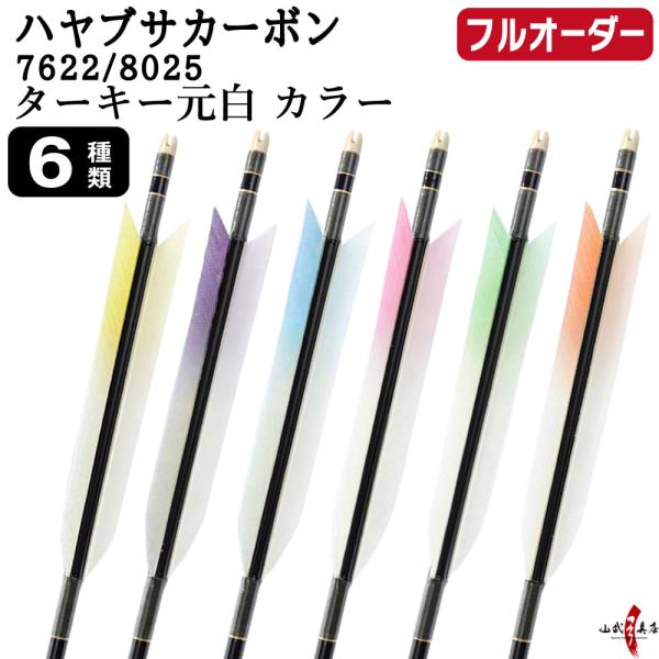 フルオーダー製作矢 ハヤブサ カーボン ターキー 元白 カラー 6本組 サイズ(7622 / 802...