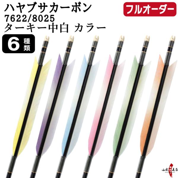 フルオーダー製作矢 ハヤブサ カーボン ターキー 中白 カラー 6本組 サイズ(7622 / 802...