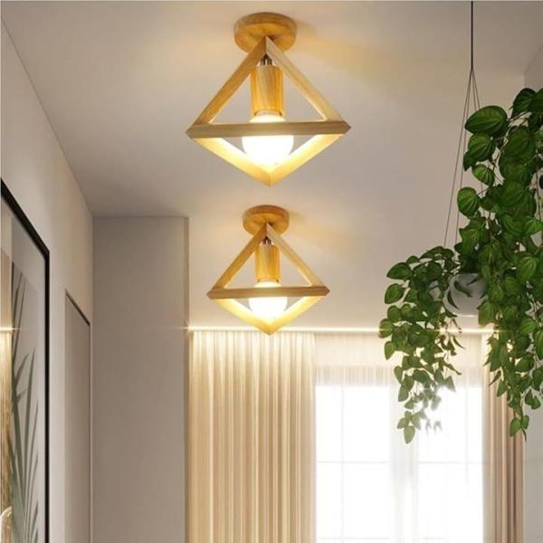 天井灯具 木 ブラウン 1灯 木ペンダントライト LED 和風 北欧 三角形 原木製 おしゃれ 天井...
