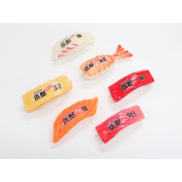 食品サンプル　寿司　マグネット6個セット　京都　 (鯛・鮭・中とろ・玉子・海老・鮪)