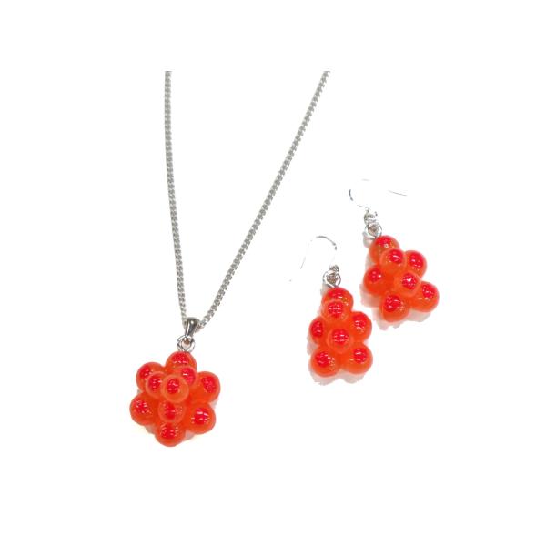 食品サンプル つぶつぶシリーズ ネックレス・ピアスセット シルバー（イクラ）