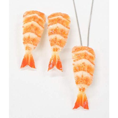 食品サンプル ネックレス・ピアスセット（シルバー） ミニチュア寿司（海老）