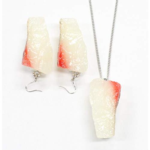 食品サンプル ネックレス・ピアスセット（シルバー） ミニチュア寿司（はまち）