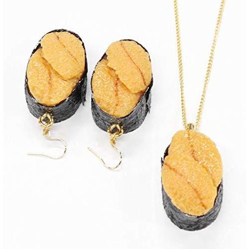 食品サンプル ネックレス・ピアスセット（ゴールド） ミニチュア寿司（うに）