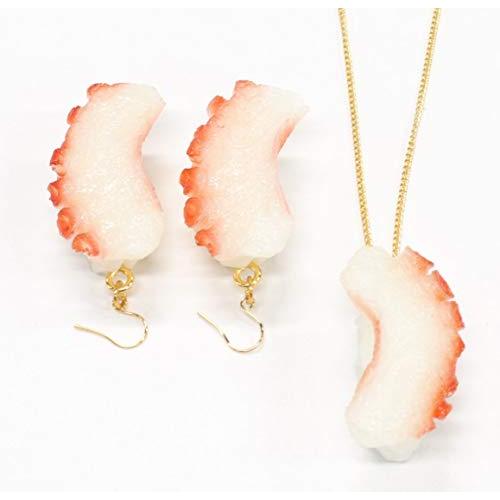 食品サンプル ネックレス・ピアスセット（ゴールド） ミニチュア寿司（たこ）