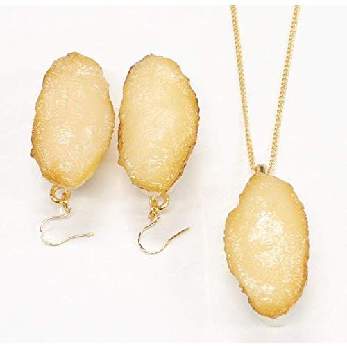 食品サンプル ネックレス・ピアスセット（ゴールド） ミニチュア寿司（あわび）