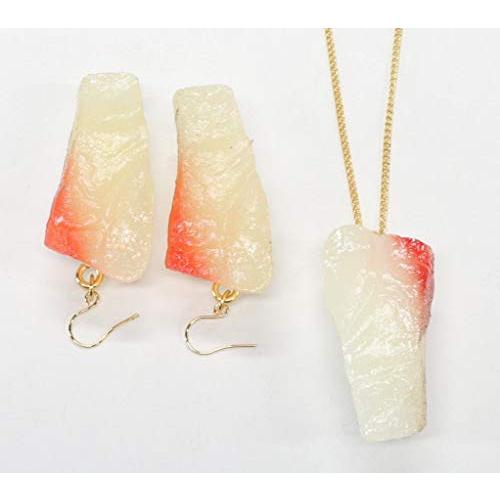 食品サンプル ネックレス・ピアスセット（ゴールド） ミニチュア寿司（はまち）