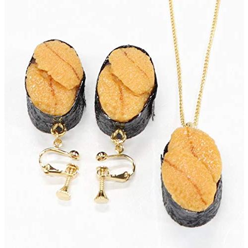 食品サンプル ネックレス・イヤリングセット（ゴールド） ミニチュア寿司（うに）