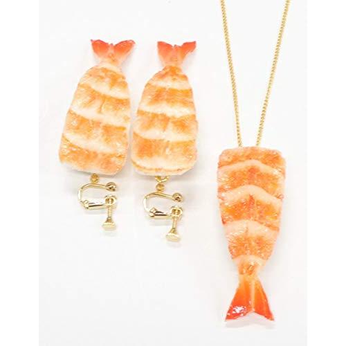 食品サンプル ネックレス・イヤリングセット（ゴールド） ミニチュア寿司（海老）