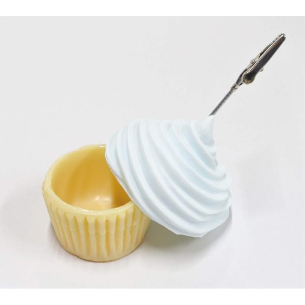 食品サンプル　カップケーキ（ブルー）　メモクリップ小物入れ　メモスタンド