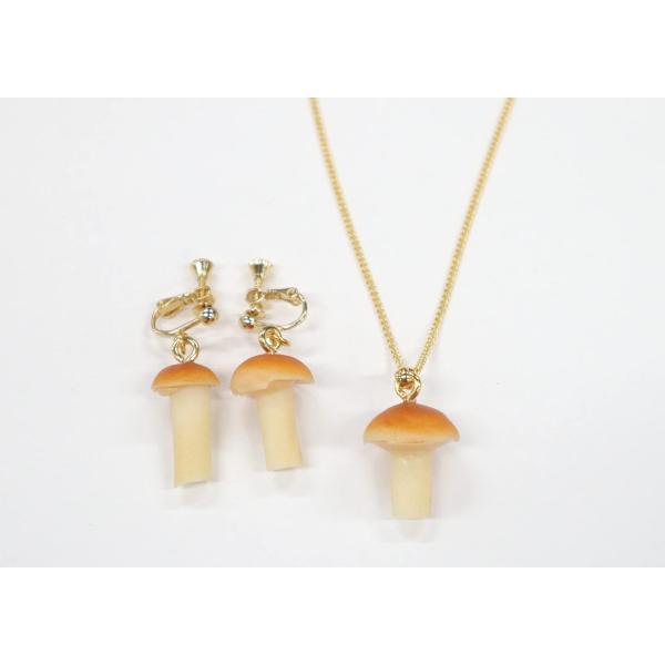 食品サンプル　なめ子ちゃん　ネックレス・イヤリングセット（ゴールド）　 なめこ　きのこ