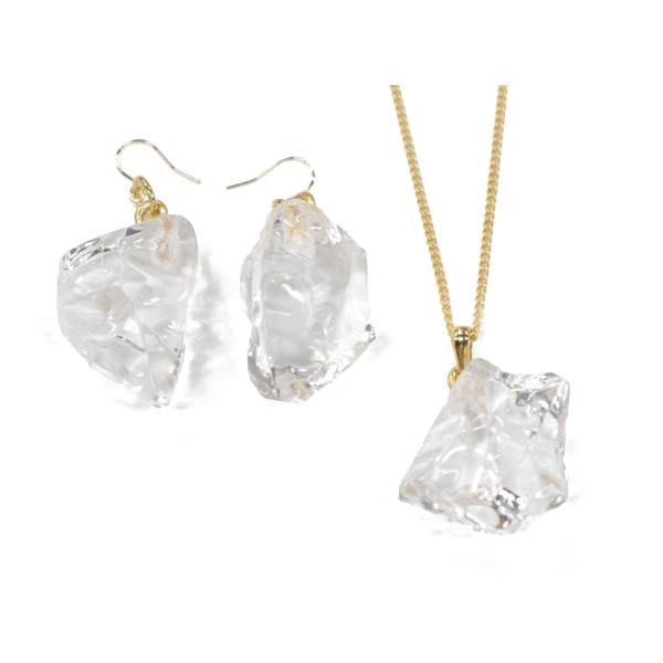 食品サンプル 氷　クラッシュアイス（M）　ネックレス・ピアスセット（ゴールド）　