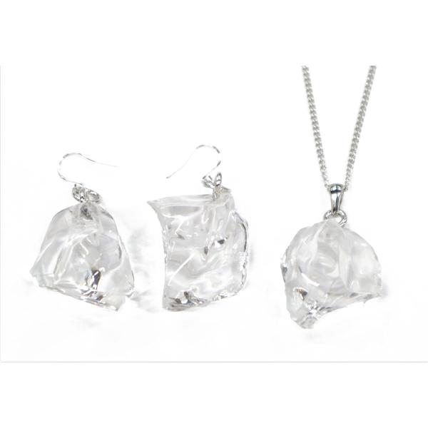 食品サンプル 氷　クラッシュアイス（M）　ネックレス・ピアスセット（シルバー）　