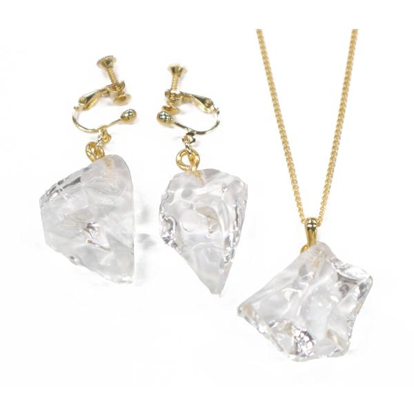 食品サンプル 氷　クラッシュアイス（M）　ネックレス・イヤリングセット（ゴールド）　