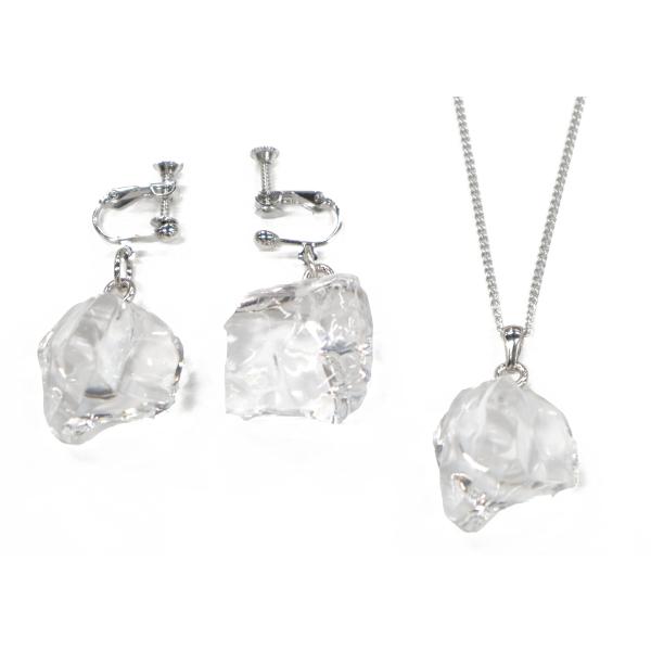 食品サンプル 氷　クラッシュアイス（M）　ネックレス・イヤリングセット（シルバー）　