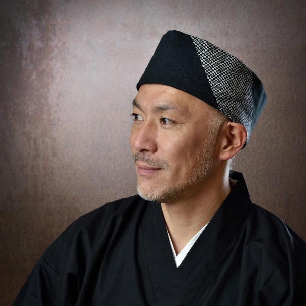 鹿の子柄 利休帽 和帽子 黒 L