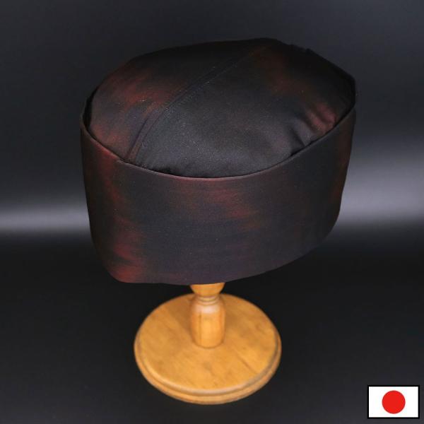 西陣織正絹利休帽　黒×赤グラデーション(S-M)