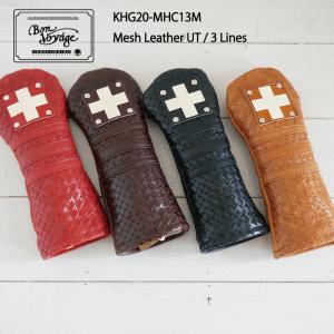 Kinosho Transit (木の庄帆布) 総革メッシュヘッドカバー ユーティリティー用（3本ライン）※番手タグなし｜samurai-golf