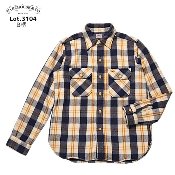 ウエアハウス Lot 3104 FLANNEL SHIRTS B柄 ONE WASH ネルシャツ フ...