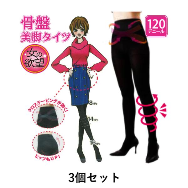 骨盤美脚タイツ 120デニール 3個セット M-L/L-LLサイズ 女の欲望