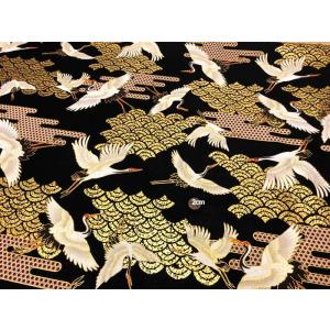 和柄生地 着物風 鶴と金彩青海波 シーチング ...の詳細画像1