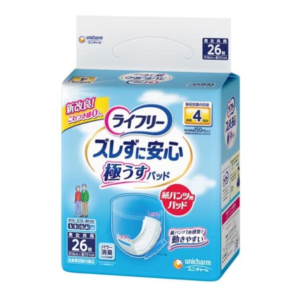 (ユニ・チャーム) ズレずに安心うす型紙パンツ用尿とりパッド 4回吸収 26枚入×3個（ケース）