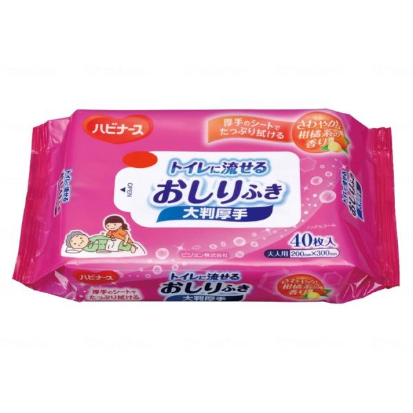 (ピジョンタヒラ) ハビナース トイレに流せるおしりふき 大判厚手 40枚×24個（ケース）