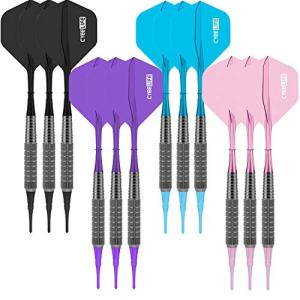 CyeeLife 12本入り 14g ソフトチップダーツセッ+100個ティップ，入門級家庭用ダーツ