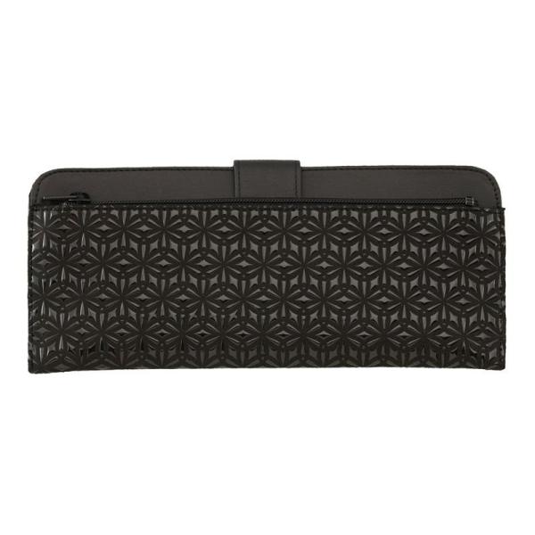 【印傳屋×さんび堂 2107】本革 超薄型長財布 外側に小銭入れ付き 黒地×黒漆 麻の葉