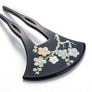 本漆塗り山中蒔絵本金粉使用かんざし 楓（かえで）台 銀杏型 菊文様 髪