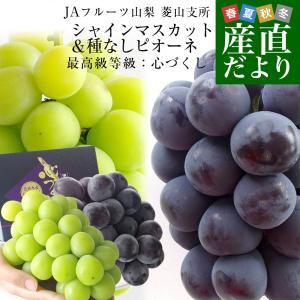 山梨県より産地直送 JAフルーツ山梨菱山支所 シャインマスカット&種なしピオーネ 最高級等級心づくし 約1.3キロ(650g×各1房) 送料無料 ぶどう クール便