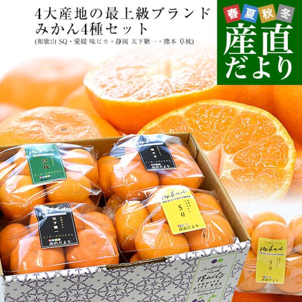 【お歳暮 ギフト】4大産地の最上級みかん4種詰め合わせ（和歌山 SQ・愛媛 味ピカ・静岡 天下糖一・...