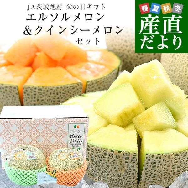 父の日ギフト 茨城県産 JA茨城旭村 エルソルメロン＆クインシーメロン 特秀品 大玉3Lサイズ 2玉...