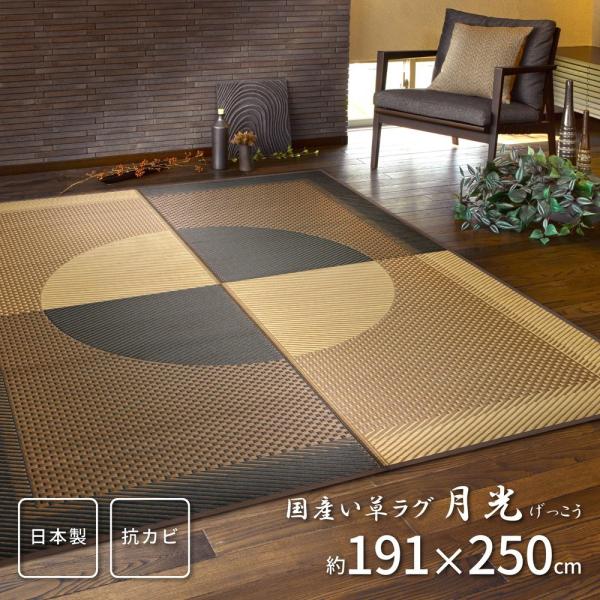 い草 ラグ カーペット ござ 3畳 約 191×250cm おしゃれ ブラック 国産 和柄  エレガ...